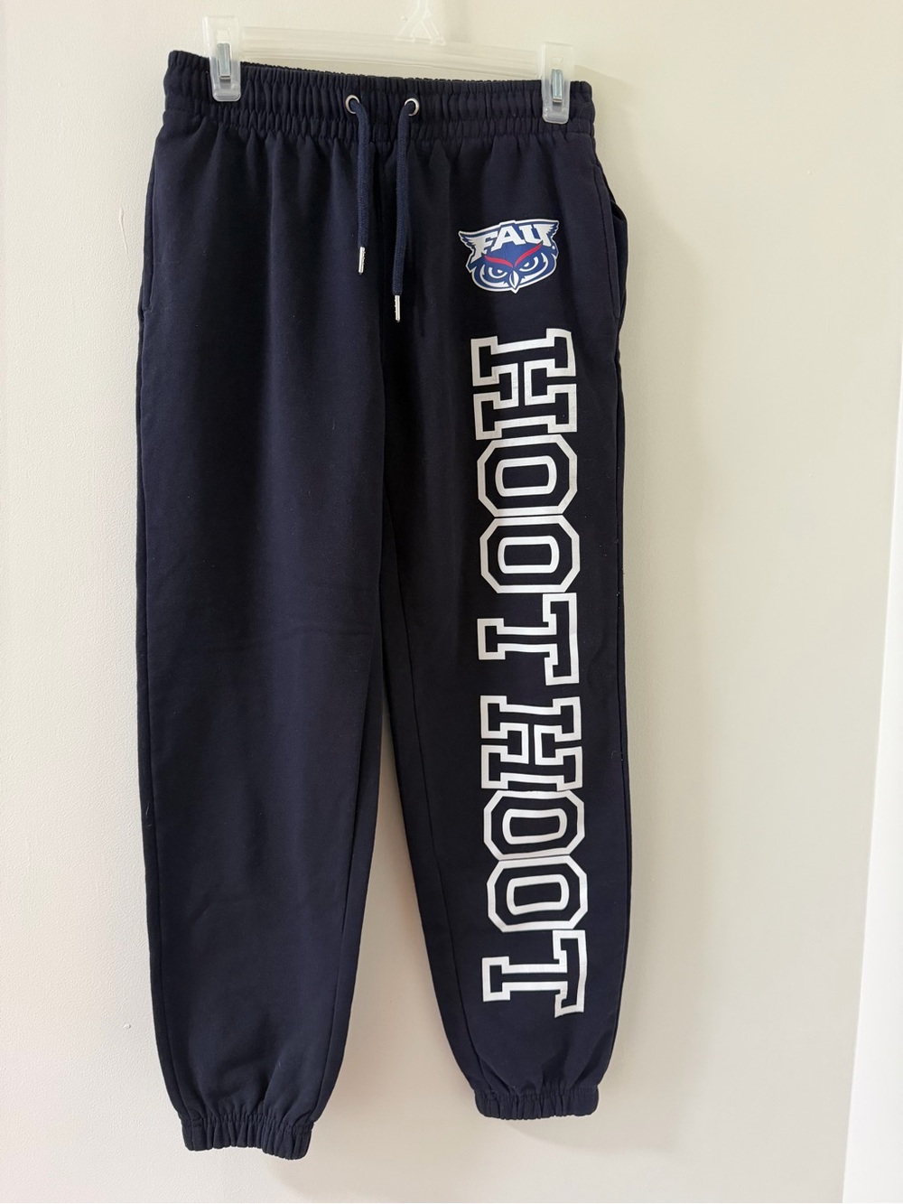 Primark Navy Jogger Sweatpants with White 'HOOT' Graphic